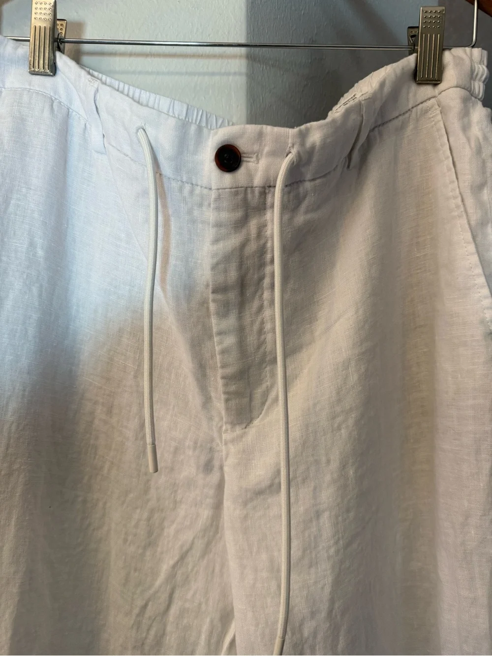 Zara White Linen Drawstring Pants